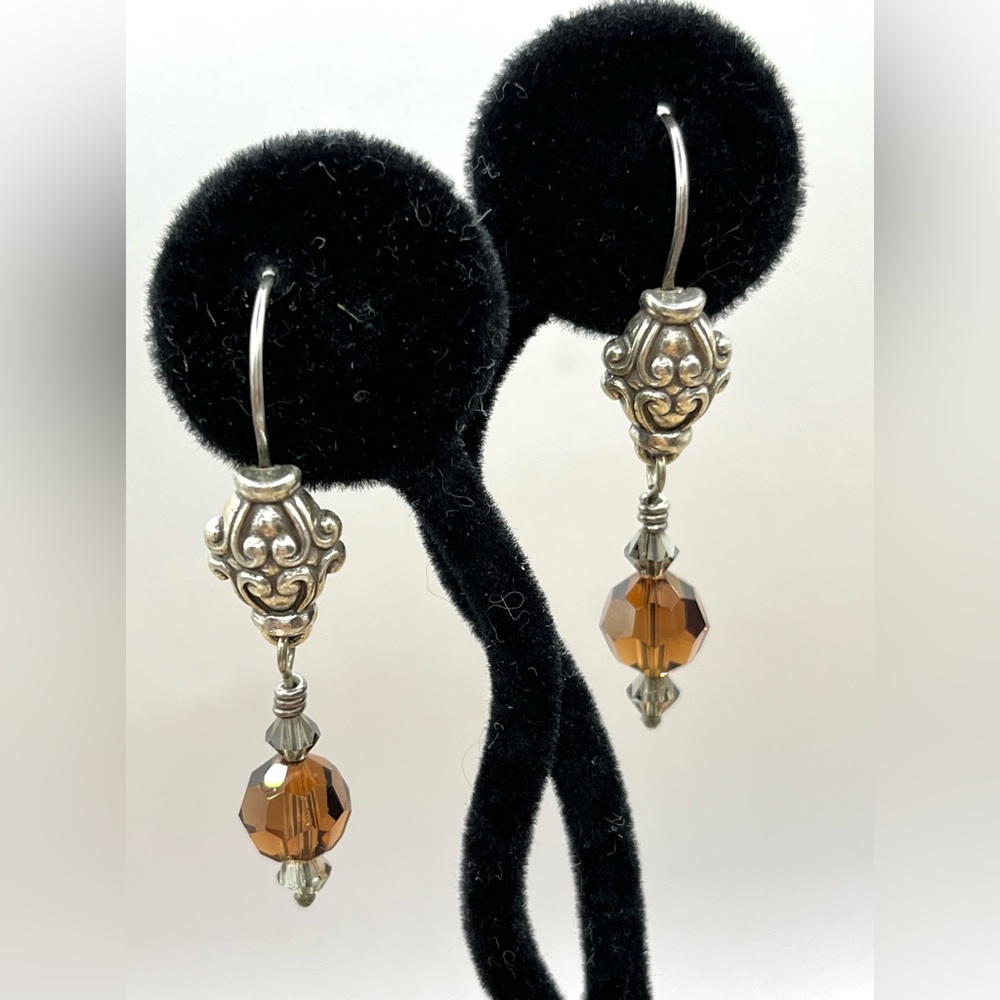 Vintage Brighton Earrings Amber Color Beads  Drop Style Lever Backs